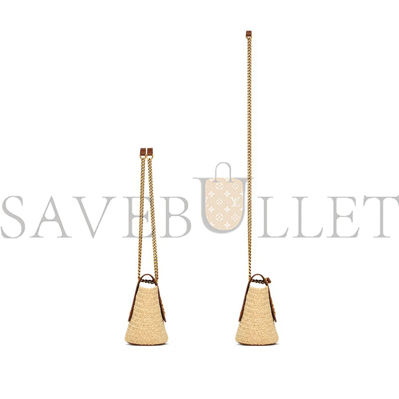 YSL MINI MANON IN RAFFIA AND VEGETABLE-TANNED LEATHER 774269GAAED9051 (23*12*6cm)